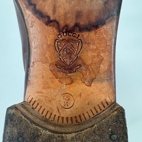 Vintage Gucci Mens Brown Leather Tassel Loafers Sz 45.5 (EU) Quiet Luxury Preppy - Picture 12 of 13